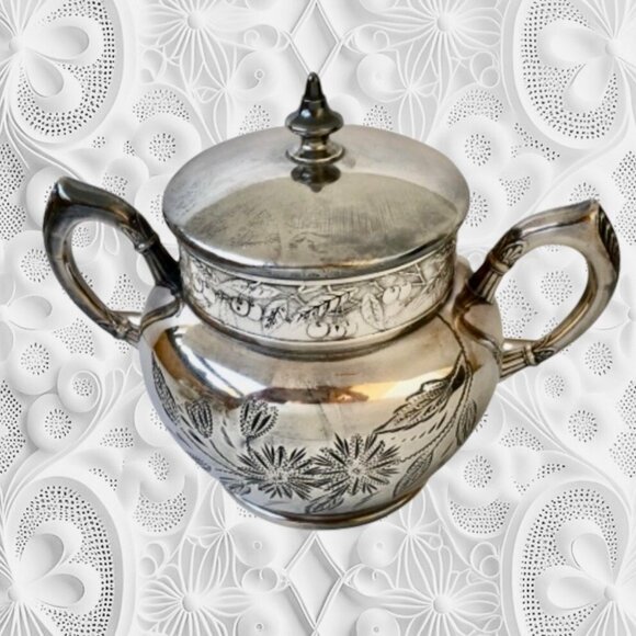 Antique C Rogers & Bros Tea Coffee Set Sugar & Creamer 4 Pieces Silverplate - Picture 11 of 16